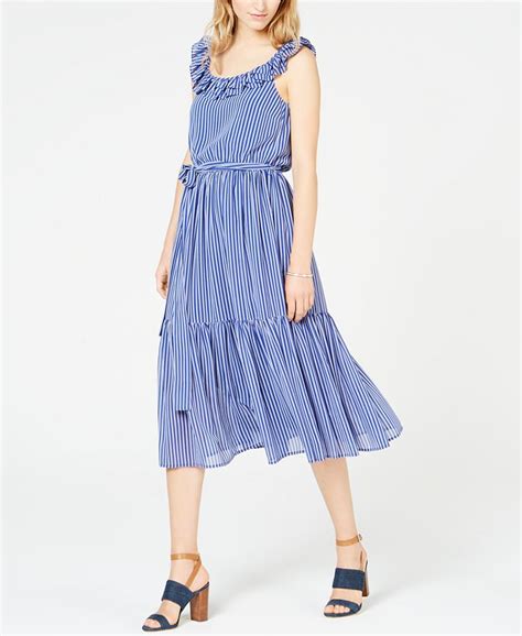 chael michael kors petite striped ruffled-skirt dress|Ruffled Stripe Stretch.